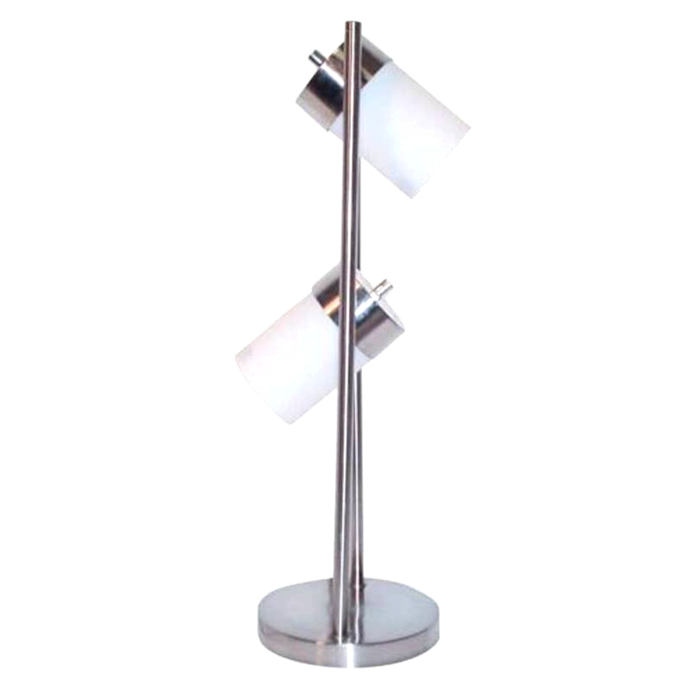 MCM Table lamp 2 vertical posts Barrel-shaped, frosted-white, plastic shades